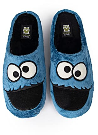 MARPEN SLIPPERS, Zapatillas de Casa de Invierno Monstruo Azul de Pelo Suave para Hombre o Mujer, Abiertas Azules, Talla 45