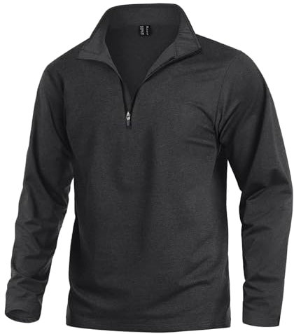 KEFITEVD Fahrrad Pullover Herren Longsleeve 1/4 Zip Regular Fit Funktionsshirt Atmungsaktiv Langarmshirt Weich Ski Shirt Herren Schwarz S
