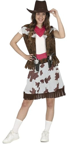 FIESTAS GUIRCA | Déguisement Cowgirl Ado (14-16 Ans) - Gilet, Ceinture, Jupe et Foulard - Fille du Far West, Rodéo, Texas, Carnaval, Halloween, Fêtes à Thème - Adolescente - Marron