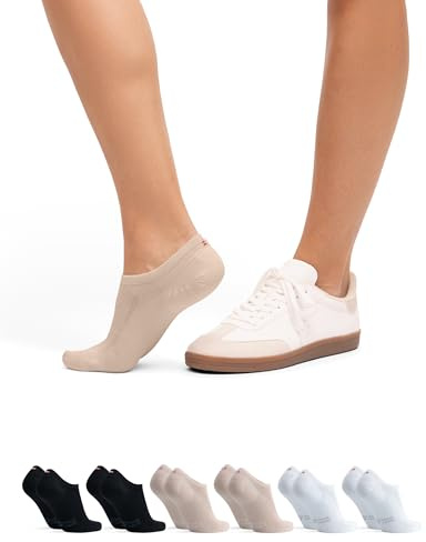 DANISH ENDURANCE No Show Socks, Cotton Low Cut Trainer Socks, Invisible, for Men and Women, Unisex, 6 Pack, Multicolour (2x Beige, 2x Black, 2x White), 9-12