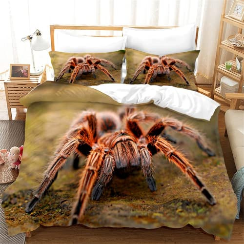 AMCYT Dreiteiliges Spinnen Bettwäsche Set Bettbezug mit Reißverschluss Tiermode Schlafzimmer Kollektion (Spinne1,135x200cm/80x80cm)