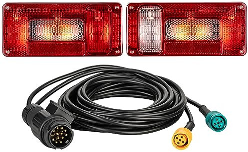 AUTOLIGHT 24 Anhänger Rückleuchten Set inkl. 5 Meter Kabelsatz 13 polig 12V mit E Prüfzeichen Rücklicht Anhängerbeleuchtung Heckleuchten (Version 2)