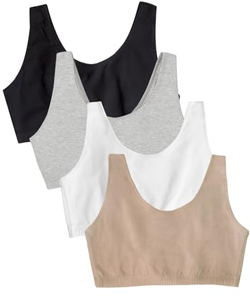 Fruit of the Loom Women's Built Up Tank Style Sports Bra Value Pack, Opaque, Black/Heather Grey/Sand/White, 44 (Pack of 4)