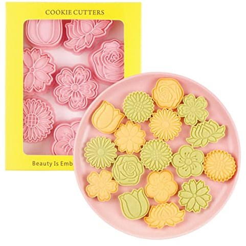 Set di 8 formine per biscotti a forma di margherita, con motivo a fiori, con rose, utensili da cucina, in plastica, a forma di girasole (Flower 0209)