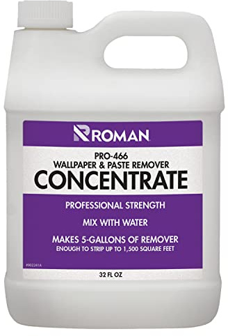 Roman Wallpaper Remover Concentrate, Contractor Strength Wallpaper Stripper and Adhesive Remover, Unscented, Non-Staining, Clear, PRO-466 (32 Ounce, 1,500 Sq. Ft.)