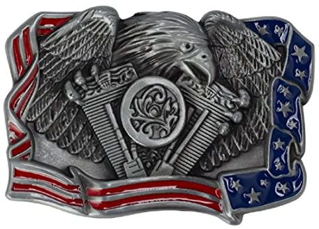 Longcreek Amerikanische Weißkopfseeadler-Gürtelschnalle für Herren, Nordische Wikinger-Adlerkopf-Gürtelschnalle, Amerikanische Flagge Adler Gürtelschnalle, Western-Cowboy-Gürtelschnalle (Silber)