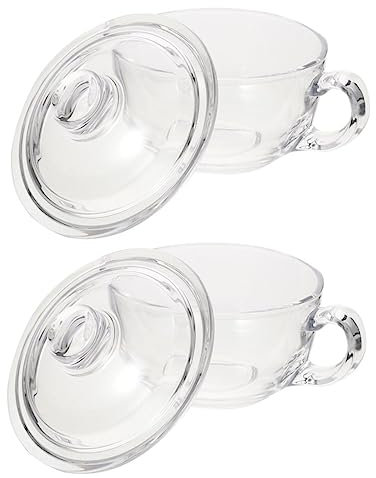 COLLBATH 2pezzi Bicchieri Multiuso Per Colazione in Vetro Trasparente Con Coperchio Da Tazze Per Latte Acqua e Tè Design Elegante e Facile Da Pulire