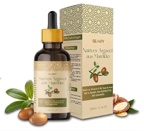 SEMFY reichhaltiges Arganöl für gesunde Haut und Haare 100% natürliche Pflege aus Marokko 100ml kaltgepresst Organic Moroccanoil Bio und Vegan Haaröl ohne Silikone und Parabene für alle Hauttypen