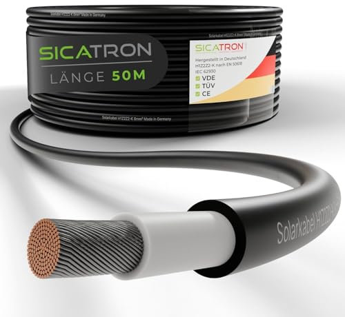 SICATRON Premium Solarkabel 6mm² Schwarz TÜV-zertifiziert - VDE-zertifiziert I MC4-Verlängerungskabel 50m I H1Z2Z2-K Solarleitung mit kupferverzinntem PV-Kabel I Wetter- & UV-beständig