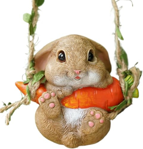 Figura de conejo oscilante, colgante de conejo de paisajismo, adornos creativos para coche, bonitos accesorios con cuerda oscilante y gancho, decoración interior de coche para balcón, jardín