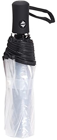 QOTSTEOS Auto Open Close Foldable Umbrella, 8 Ribs Transparent Windproof & Compact Travel Umbrellas, Outdoor Fashionable Clear Canopy Rain Umbrella, Lightweight(COLOR:black border)