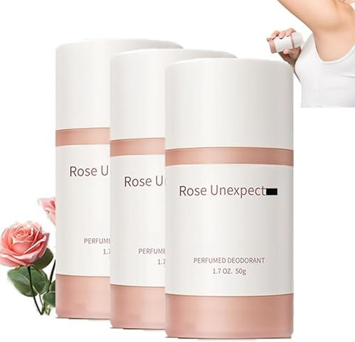 Rose Scent Whole Body Deodorant Stick, 48H Long Lasting Natural Deodorant, Aluminum & Alcohol Free for Women & Men with Sensitive Skin, Travel Mini Solid Stick, Maximum Wetness Protection (3PCS)