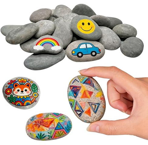 Xidou 25 Stück Steine Zum Bemalen, 4-6cm Flache Kieselsteine | Für Malerei, Kunsthandwerk, Gartendekoration, Aquarium, Osterdeko, Glatte Oberfläche