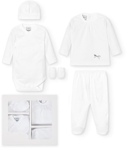BABIDU | Set Bebé 5 Piezas 100% Algodón con Body, Gorro, Camiseta, Polaina y Manoplas, Ropa Suave para Recién Nacido Niño y Niña, Canastilla Regalo Bebé Primera Puesta Unisex