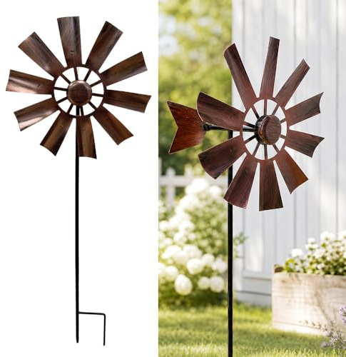WRQIOO Wind Spinners for Garden, 73x24cm Waterproof Garden Windmills Outdoor, Vintage Metal Ga-rden Ornaments Windmill, Wind Sculptures & Spinners for Flowerbeds Patio Lawn