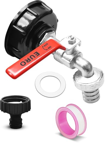 Adaptador IBC 3/4 para Depósito 1000L Grifo de Jardín con Conector de Manguera y Cinta Hermética Adaptador de Agua de Lluvia para Uso Exterior