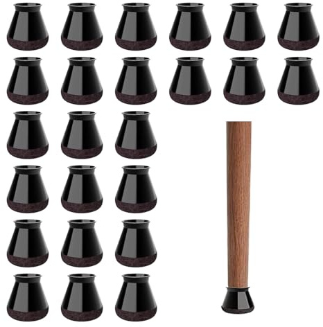 24 Gommini per Sedie e Tavoli, Silicone Nero con Feltro, Per gambe dritte e inclinate, riduzione rumore, protezione pavimenti, Per mobili interni ed esterni (M)