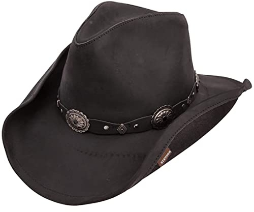 Stetson Unisex-Erwachsene Roxbury formbarer Cowboyhut aus Leder Cowboy-Hut, Schwarz, MEDIUM