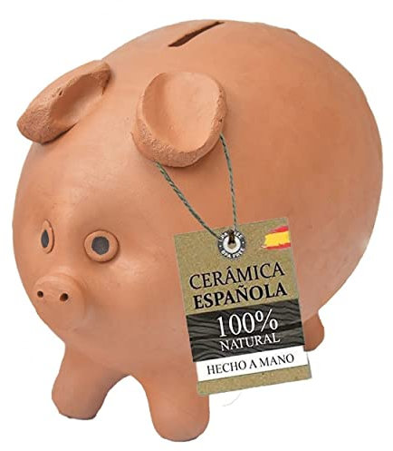 Hucha Cerdito de Barro cocido, la de Toda la Vida,100% Artesanal, Hecha a Mano