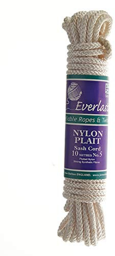Everlasto Plaited Nylon Sash Cord Pulley Line Rope with Strong Polypropylene Core Various Diameters - 10m Hanks (No.5-7MM)