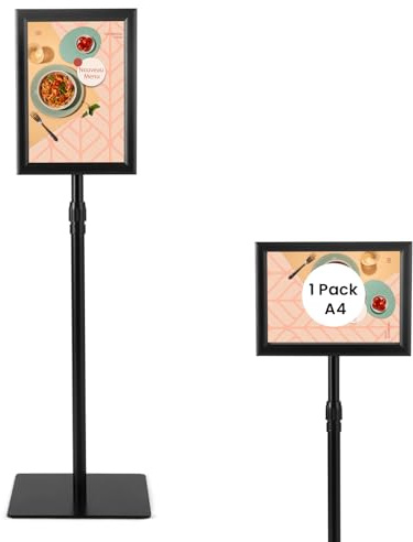 Giantex Espositore A4 ad Angolo Retto, Supporto per Informazioni con Struttura in Alluminio, Il Porta Poster Regolabile in 73,5-120 cm Altezza, Nero/Argento (A4 Nero)