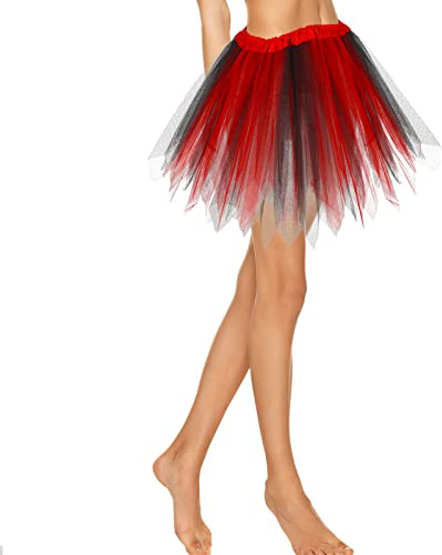Lusofie Jupes Femme Adulte Classique Stretch Jupe Tutu Femme 3 Couches Sheer Tutu Princess Dance Jupe Tulle Noir Femme Jupette Danse Classique Fille Halloween Costume Femme Déguisement Année 80