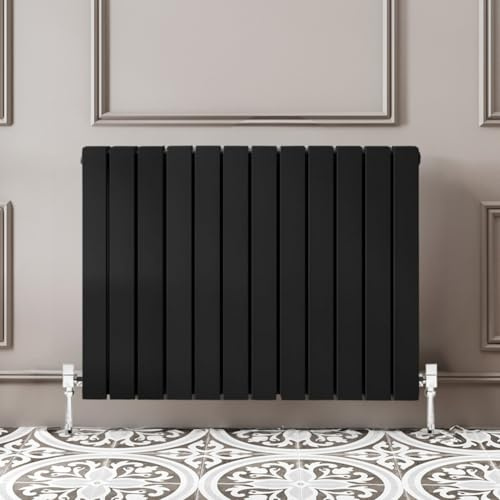 Go Bathrooms Pinta Horizontal Black Radiator 600 x 816mm Flat Panel Horizontal Black Double Column Wall Mounted Slim Designer Radiator