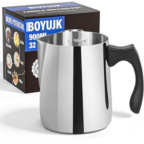 BOYUJK Candle Wax Melting Pot, Wax Melter for Candle Making, 900ML High Volume Dripless Pouring Pitcher Candle Making Pot with Heat-Resistant Handle for Candle Making Crafts in Home Kitchen (900 ml)