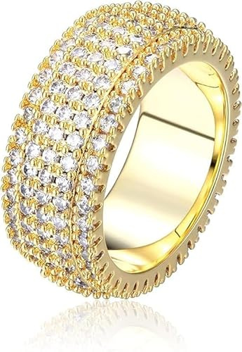 Docais Anello per Uomo e Donna Anelli Larghi Personalizzati con Cristallo di Zirconio Anello da Donna 14K Lucido Anello di Marca Anello di Fidanzamento Anello di Proposta Fede Nuziale. (gold, 59)
