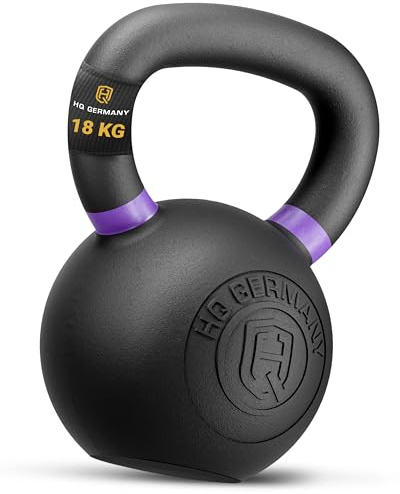 HQ Germany® Kettlebell Powdercoat [Pulverbeschichtung] - Kugelhantel 2-32kg | Vollguss ohne Schweißnähte, ±2% kalibriert, optimierte Gussform je Gewicht, Beschichtung platzt nicht ab, Farbcodes nach Norm