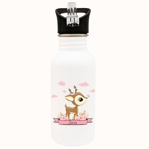 Personalisierte Trinkflasche mit einem niedlichen Rehkitz | Thermosflasche für Kinder | Handveredelt von ManufakturZauber