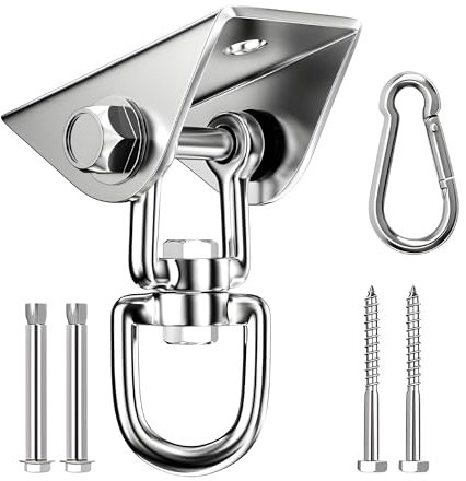 DIVID® Deckenhaken Set| Für Beton und holz| Schwerlast bis zu 450Kg| Edelstahl| 360° Drehbar| Für Schaukeln, Hängesessel und Hängematten geeignet| inkl Schrauben und Karabienerhaken