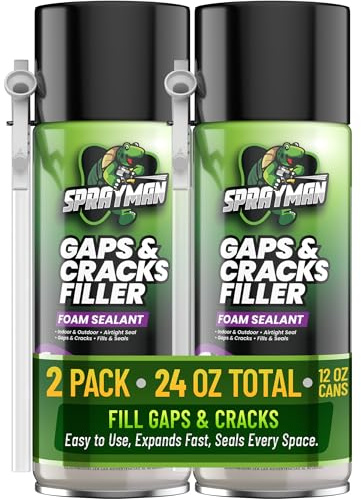 Sprayman Gaps and Cracks Filler Foam - Polyurethane Expanding Foam Sealant for Insulating Doors & Windows, Waterproof & Paintable, Straw Use - 12oz, 2 Pack