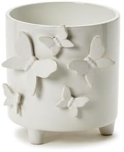 Two's Company Butterfly Footed Cachepot Vase, 5.75-Inch, Ceramic, White