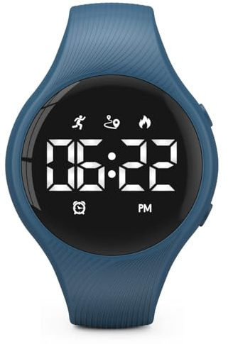 Digital Waterproof Pedometer Watch, Fitness Tracker, Step Counter, Distance, Vibrating alarm clock, Stopwatch, Great Gift for for Kids Childrens Teen Girls Boys Women (Deep blue)