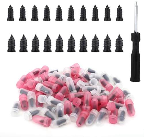 Sinbana 81pcs Tire Nail Plug Repair Kit, 2 Sizes Rubber Screw in Tyre Repair Plugs with Screwdriver Practical Accessories Puncture Tools for Motorcycle Motorbike Car Truck Tractor Puncher