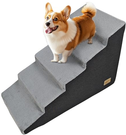Escaliers pour Chiens à 5 Marches en Éponge Haute Densité, Rampe pour Chien et Chat Antidérapant avec Housse Amovible - Escalier Large pour Animaux de Compagnie Agés 40x80x55.5cm