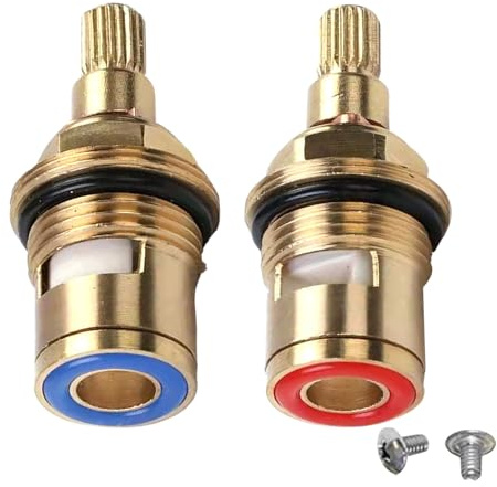 Xelmorant 2 Pcs Mixer Tap Cartridge Replacement – 1/4 Turn, 20‑Spline Brass & Ceramic Disc Cartridges with Washers for Mixer Taps (Hot & Cold),Kitchen & Bathroom Faucet Repair Parts
