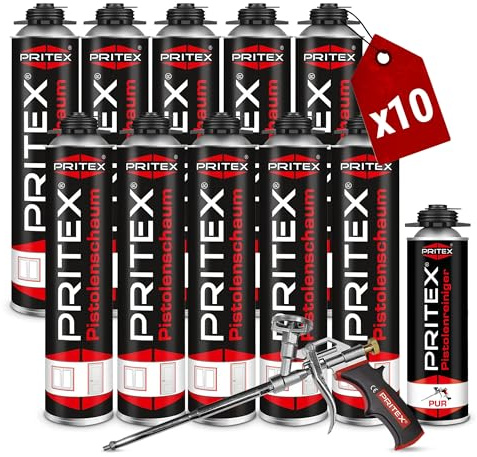 PRITEX Bauschaum Set, 10x 750ml Pistolenschaum, Reiniger, Schaumpistole