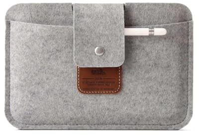 Pack & Smooch Filzhülle kompatibel mit iPad mini | 100% Merino Wollfilz | Pflanzlich gegerbtes Leder | Farbe Grau/Hellbraun | Lleyn