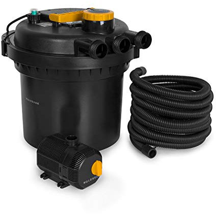 Waldbeck Aquaklar Teichdruckfilter-Set, 11 Watt UV-C Klärer, 35 Watt Tauchpumpe mit 10 m Kabel, für Teiche mit/ohne Fische bis 3000/6000 l, inkl. 5 m Verbindungsschlauch, Filterleistung: 9000 l/h