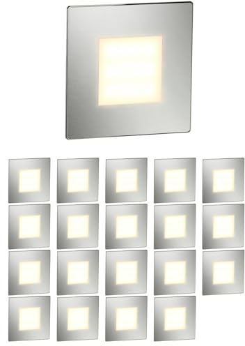 ledscom.de 20 pièces Lumière d'escalier LED/lampe murale encastrée FEX pour l'intérieur et l'extérieur, carrée, inox, 85 x 85mm, blanc chaud
