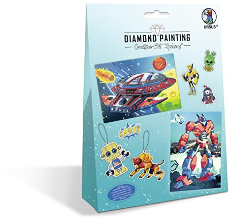 Ursus 43510004 – Diamond Painting Creative Set Galaxy, pysselset för barn för kreativ utformning av bilder, hängen och klistermärken med diamanter