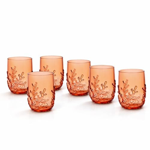 arca - Set 6 Bicchieri in Plastica Acrilica Resistente da 45 Cl - Vari Colori Disponibili (Corallo)