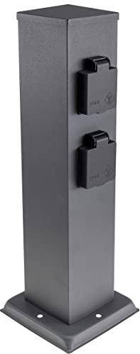 Gartensteckdose 4-Fach Steckdosensäule mit Erdspieß TRIX IP44 230V Aussen Steckdose mit Schutzdeckel Erdpieß-Steckdose für Beleuchtung Gartengeräte 40x13x13cm Anthrazit