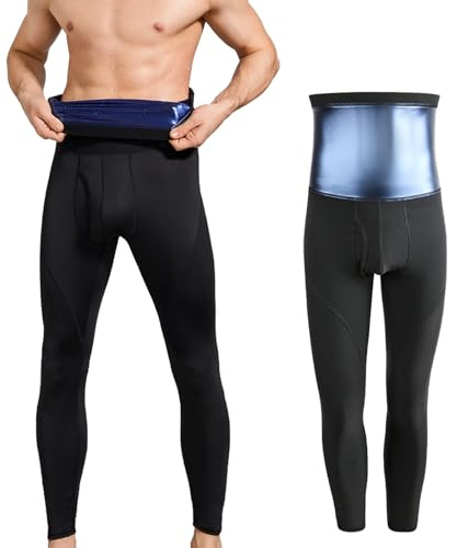 Akkad Kuti Sauna Sweat Pants for Men Compression Workout Leggings Tummy Control Shapewear High Waist (Sauna Pants Blue,L)