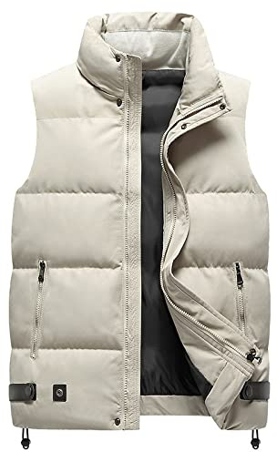 HGJH Quilted Gilet Mens，Men'S Stand Collar Vest Quilted Vest Jacket Outdoor Vest Cream Quilted Waistcoat Sleeveless Vest Men Jacket Windproof Zippers Bodywarmer For Men Teens,L