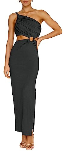 RPAEOY Vestido de un Hombro Mujer Asimétrico con Abertura Lateral Vestidos Fiesta Elegante Largo Ajustado Corte Cutout Diseño Moderno para Coctel Ceremonia Eventos Especiales