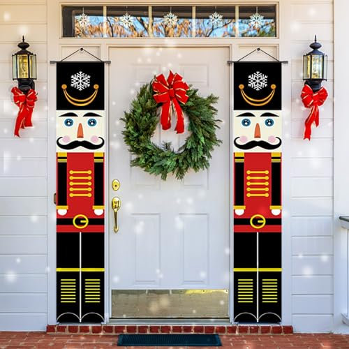 Pancartas Navideñas de Cascanueces Para Puerta, Banner Para Porche, Puerta Delantera, Exterior, Decoración de Navidad, 1 Par (C)