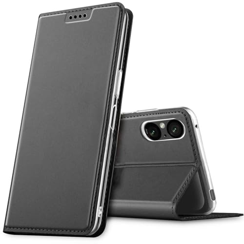 Verco Handyhülle für Sony Xperia 5 V (2023), Premium Handy Flip Cover für Sony Xperia 5 V Hülle [integr. Magnet] Book Case PU Leder Tasche, Schwarz